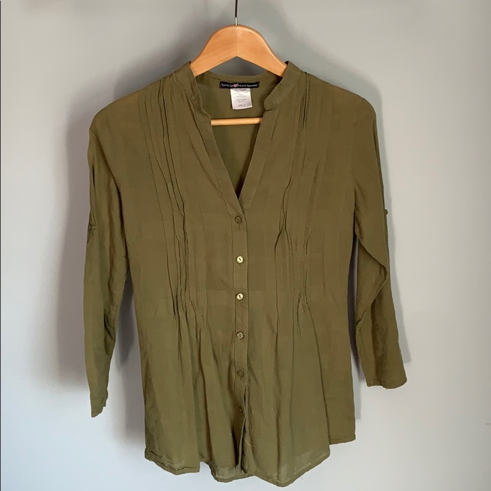 Love Squared Olive Green Ladies Button Down Top